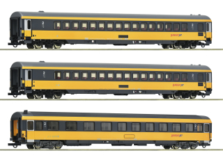 na cestě H0 ROCO 6200082 set tří osobních vozů Regiojet: Bmpvz, Bpwmz, ABmz