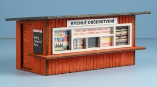 Občerstvení dřevěné, červeno-bílé, plný pult, Veramo HO040215