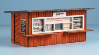 Bufet dřevěný, červeno-bílé, dělený pult, Veramo HO040216